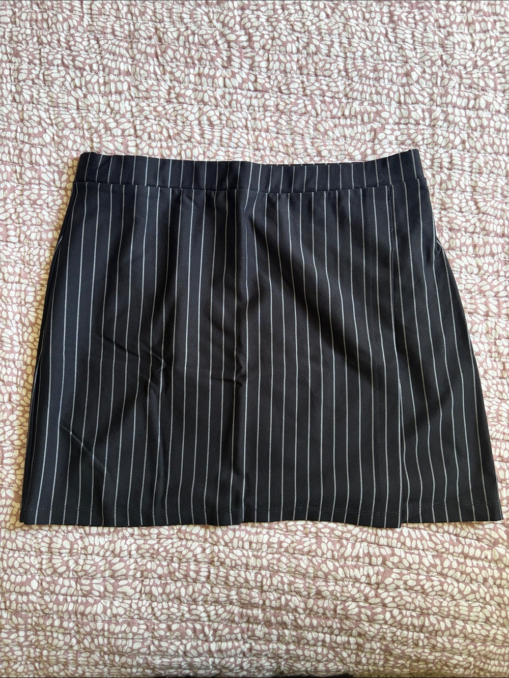 Rachel Black Mini Skirt with White Pinstripes
